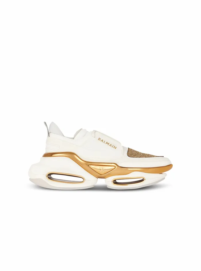 Balmain BBold Womens Leather Metal Lurex And Suede BBold LowTop Sneakers White