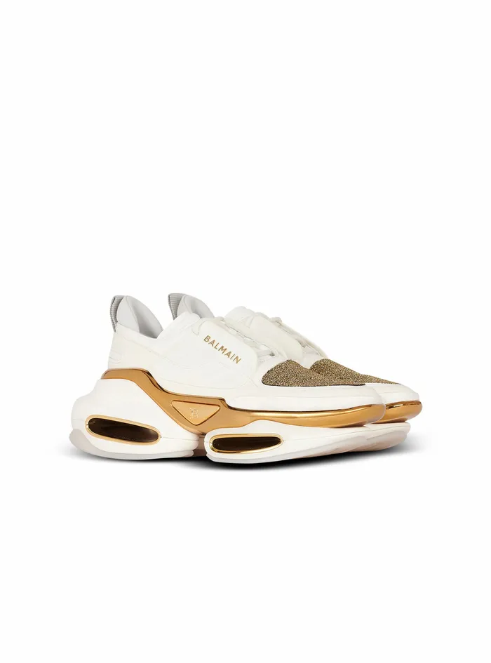 Balmain BBold Womens Leather Metal Lurex And Suede BBold LowTop Sneakers White Balmain BBold Womens Leather Metal Lurex And Suede BBold LowTop Sneakers White