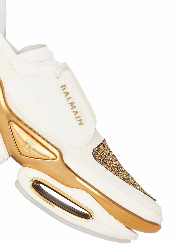 Balmain BBold Womens Leather Metal Lurex And Suede BBold LowTop Sneakers White Balmain BBold Womens Leather Metal Lurex And Suede BBold LowTop Sneakers White