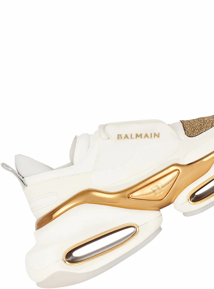 Balmain BBold Womens Leather Metal Lurex And Suede BBold LowTop Sneakers White Balmain BBold Womens Leather Metal Lurex And Suede BBold LowTop Sneakers White