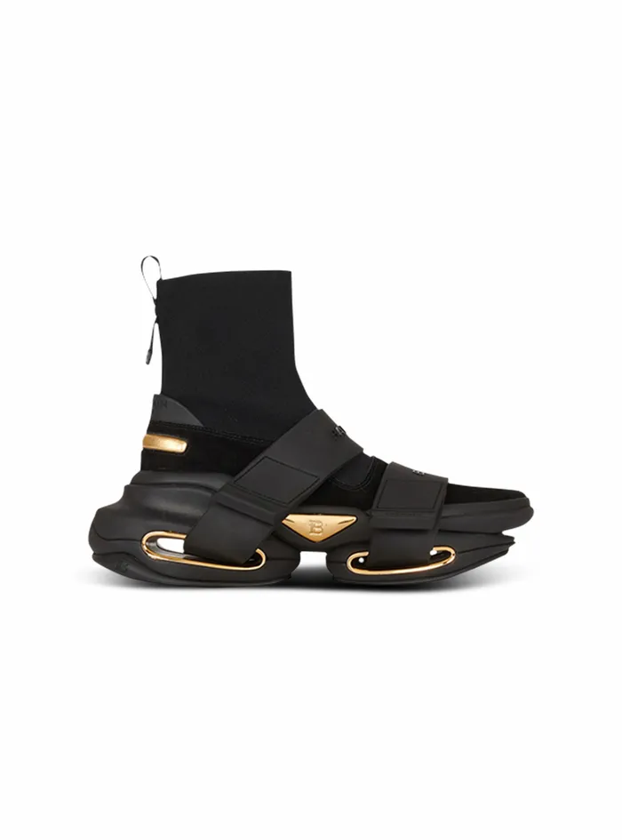 Balmain BBold Womens Suede And Knit BBold Sneakers With Straps Black