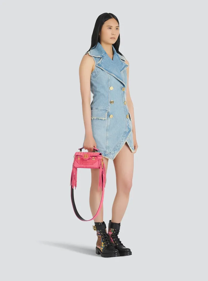 Balmain BBuzz Bags Womens Debossed Suede BBuzz 19 Bag With Fringe Pink Balmain BBuzz Bags Womens Debossed Suede BBuzz 19 Bag With Fringe Pink