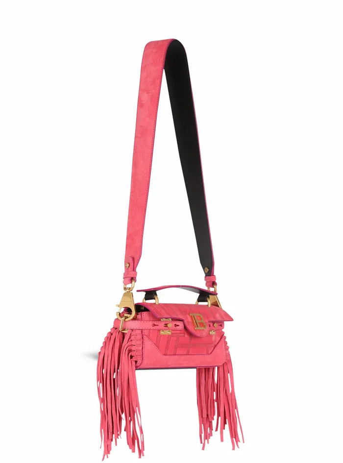 Balmain BBuzz Bags Womens Debossed Suede BBuzz 19 Bag With Fringe Pink Balmain BBuzz Bags Womens Debossed Suede BBuzz 19 Bag With Fringe Pink