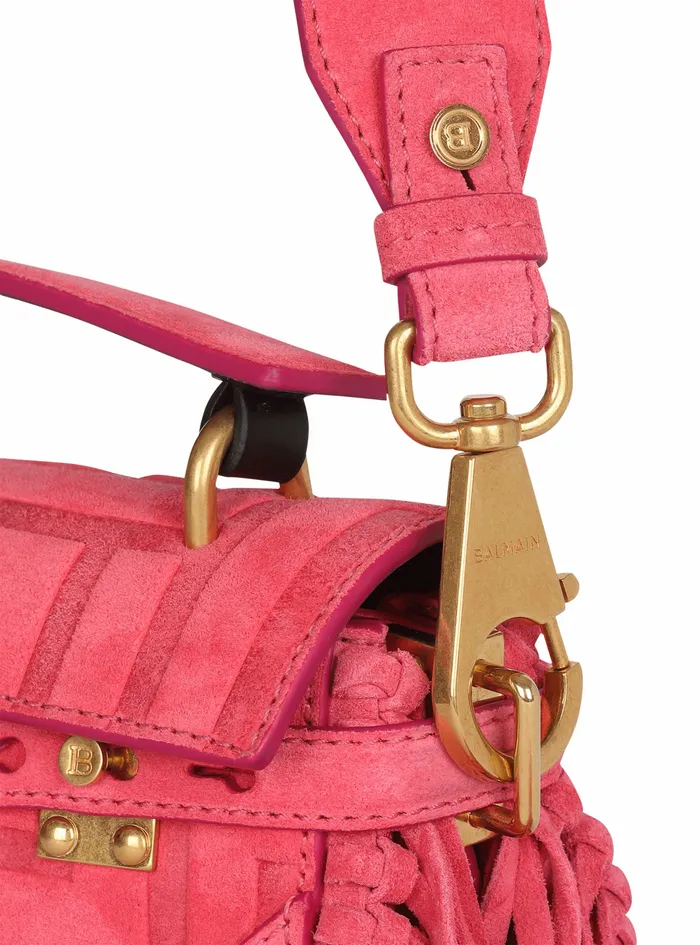 Balmain BBuzz Bags Womens Debossed Suede BBuzz 19 Bag With Fringe Pink Balmain BBuzz Bags Womens Debossed Suede BBuzz 19 Bag With Fringe Pink