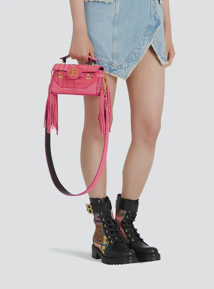 Balmain BBuzz Bags Womens Debossed Suede BBuzz 19 Bag With Fringe Pink Balmain BBuzz Bags Womens Debossed Suede BBuzz 19 Bag With Fringe Pink