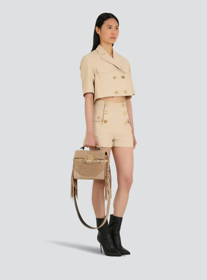 Balmain BBuzz Bags Womens Debossed Suede BBuzz 23 Bag With Fringe Beige Balmain BBuzz Bags Womens Debossed Suede BBuzz 23 Bag With Fringe Beige