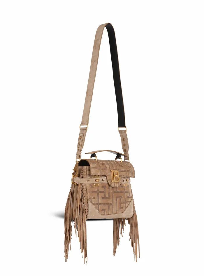 Balmain BBuzz Bags Womens Debossed Suede BBuzz 23 Bag With Fringe Beige Balmain BBuzz Bags Womens Debossed Suede BBuzz 23 Bag With Fringe Beige