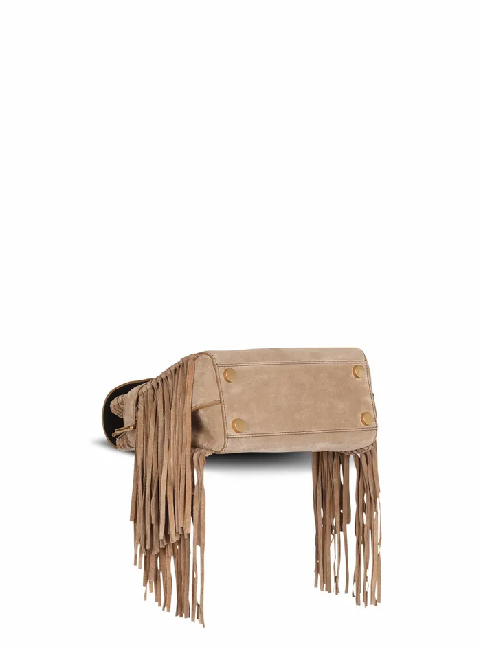 Balmain BBuzz Bags Womens Debossed Suede BBuzz 23 Bag With Fringe Beige Balmain BBuzz Bags Womens Debossed Suede BBuzz 23 Bag With Fringe Beige