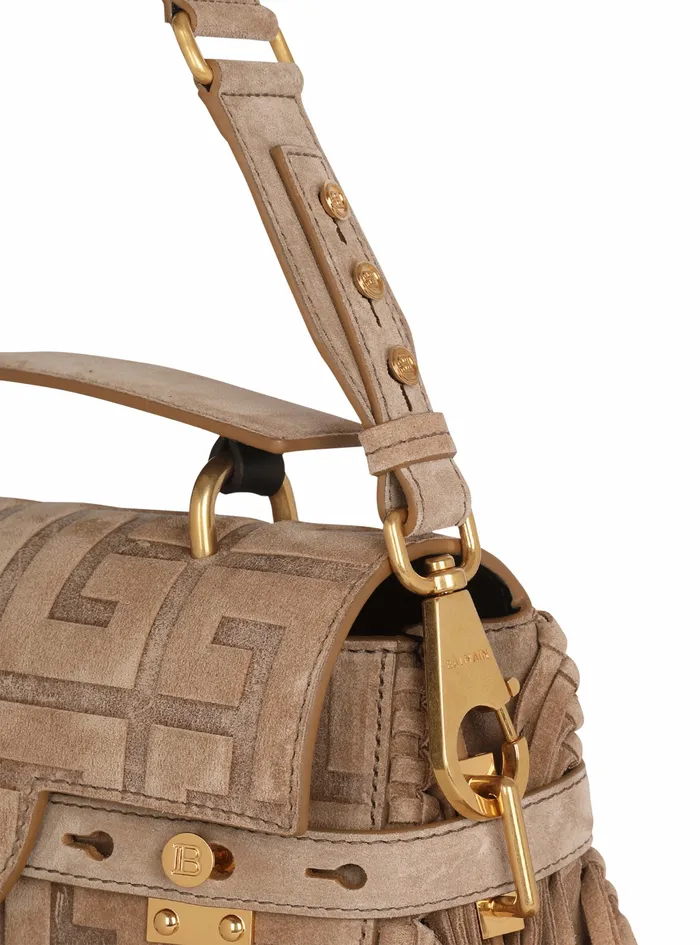 Balmain BBuzz Bags Womens Debossed Suede BBuzz 23 Bag With Fringe Beige Balmain BBuzz Bags Womens Debossed Suede BBuzz 23 Bag With Fringe Beige