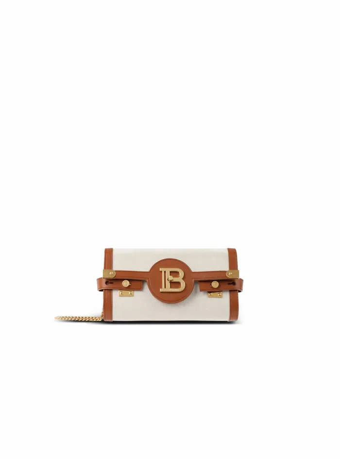 Balmain BBuzz Bags Womens Ecru Canvas BBuzz 23 Clutch With Brown Leather Panels Beige
