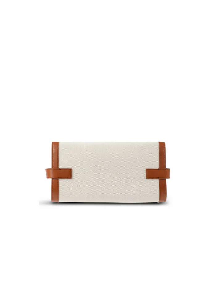 Balmain BBuzz Bags Womens Ecru Canvas BBuzz 23 Clutch With Brown Leather Panels Beige Balmain BBuzz Bags Womens Ecru Canvas BBuzz 23 Clutch With Brown Leather Panels Beige