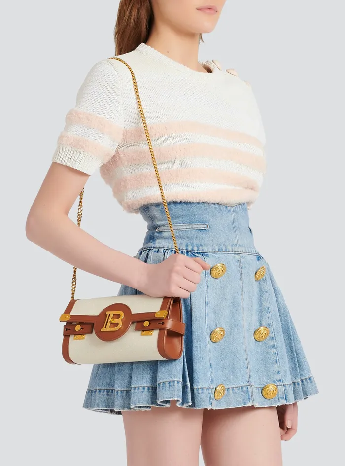 Balmain BBuzz Bags Womens Ecru Canvas BBuzz 23 Clutch With Brown Leather Panels Beige Balmain BBuzz Bags Womens Ecru Canvas BBuzz 23 Clutch With Brown Leather Panels Beige