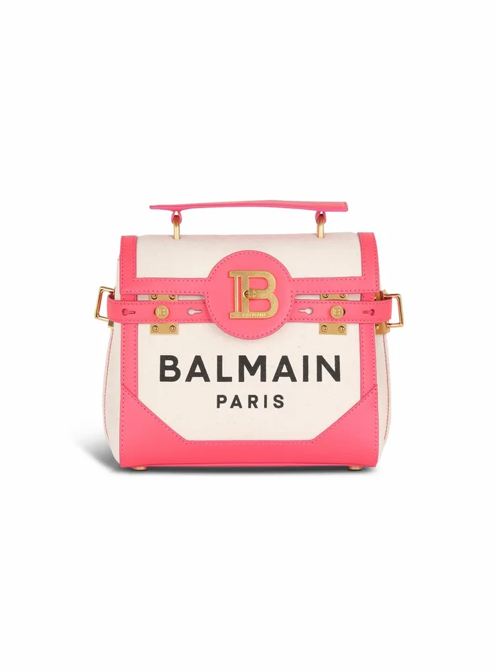 Balmain BBuzz Bags Womens Exclusive 8211 Canvas BBuzz 23 Bag With Leather Panels Pink Balmain BBuzz Bags Womens Exclusive 8211 Canvas BBuzz 23 Bag With Leather Panels Pink