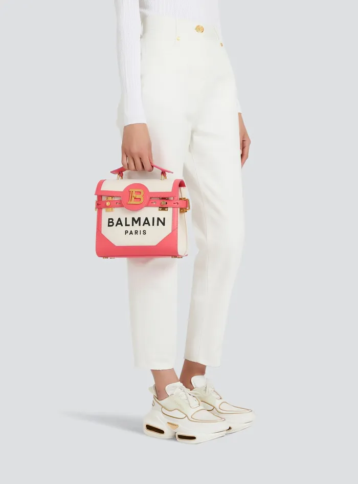 Balmain BBuzz Bags Womens Exclusive 8211 Canvas BBuzz 23 Bag With Leather Panels Pink Balmain BBuzz Bags Womens Exclusive 8211 Canvas BBuzz 23 Bag With Leather Panels Pink