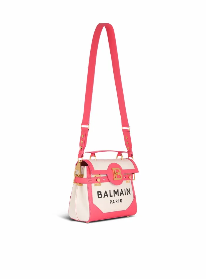 Balmain BBuzz Bags Womens Exclusive 8211 Canvas BBuzz 23 Bag With Leather Panels Pink Balmain BBuzz Bags Womens Exclusive 8211 Canvas BBuzz 23 Bag With Leather Panels Pink