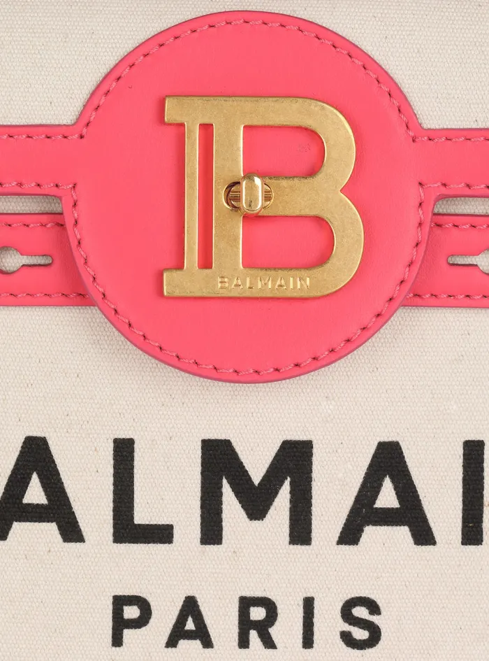 Balmain BBuzz Bags Womens Exclusive 8211 Canvas BBuzz 23 Bag With Leather Panels Pink Balmain BBuzz Bags Womens Exclusive 8211 Canvas BBuzz 23 Bag With Leather Panels Pink