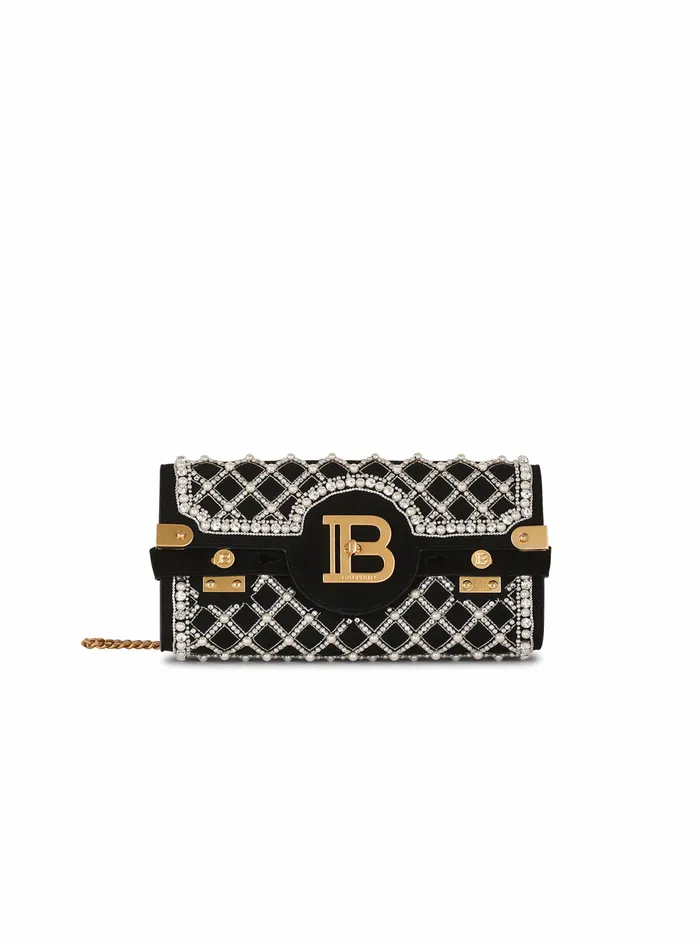 Balmain BBuzz Bags Womens Suede And Embroidered Pearl BBuzz 23 Clutch Bag Black