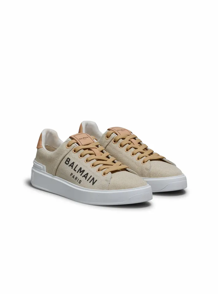 Balmain BCourt Womens Logo Print Canvas BCourt Sneakers Beige Balmain BCourt Womens Logo Print Canvas BCourt Sneakers Beige