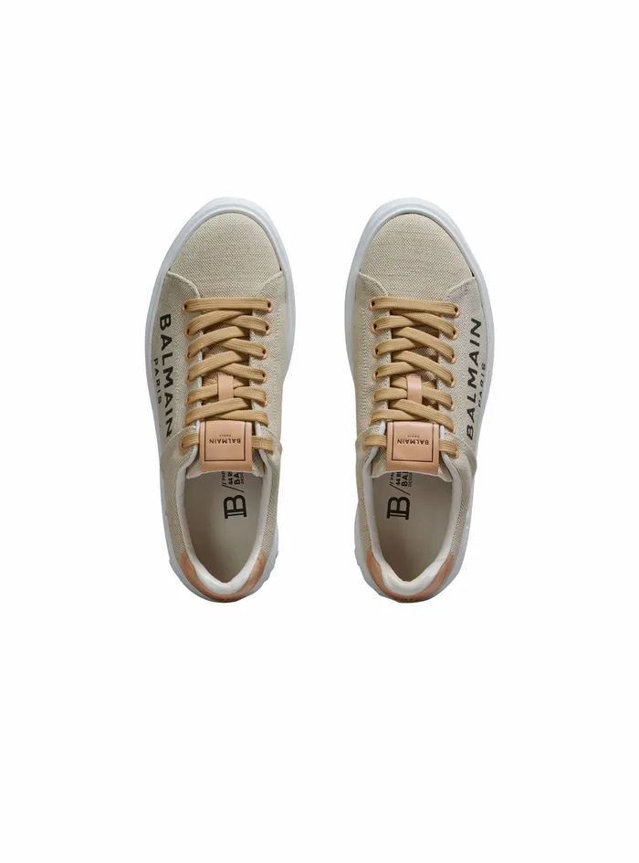 Balmain BCourt Womens Logo Print Canvas BCourt Sneakers Beige Balmain BCourt Womens Logo Print Canvas BCourt Sneakers Beige