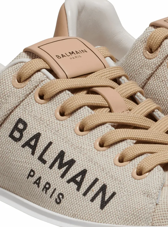 Balmain BCourt Womens Logo Print Canvas BCourt Sneakers Beige Balmain BCourt Womens Logo Print Canvas BCourt Sneakers Beige