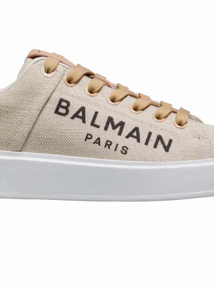 Balmain BCourt Womens Logo Print Canvas BCourt Sneakers Beige Balmain BCourt Womens Logo Print Canvas BCourt Sneakers Beige