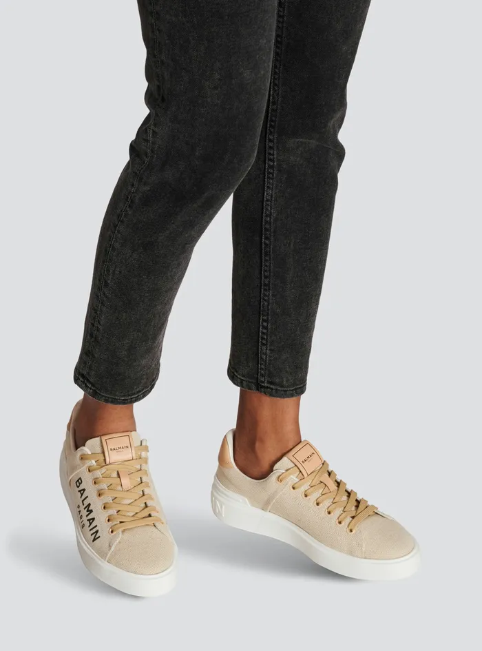 Balmain BCourt Womens Logo Print Canvas BCourt Sneakers Beige Balmain BCourt Womens Logo Print Canvas BCourt Sneakers Beige