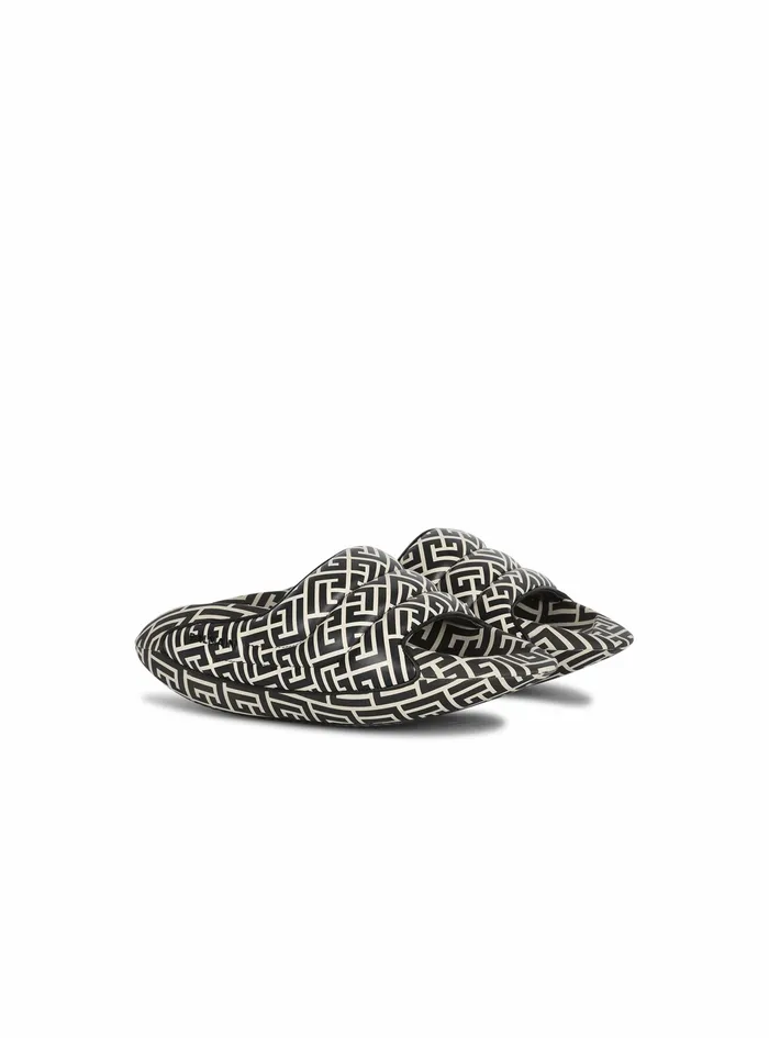 Balmain BIt Womens Bicolor Quilted Leather BIt Mules With Balmain Monogram Print Black Balmain BIt Womens Bicolor Quilted Leather BIt Mules With Balmain Monogram Print Black