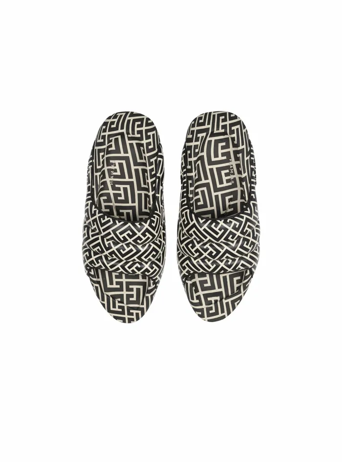 Balmain BIt Womens Bicolor Quilted Leather BIt Mules With Balmain Monogram Print Black Balmain BIt Womens Bicolor Quilted Leather BIt Mules With Balmain Monogram Print Black