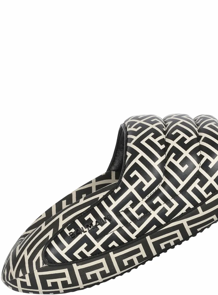 Balmain BIt Womens Bicolor Quilted Leather BIt Mules With Balmain Monogram Print Black Balmain BIt Womens Bicolor Quilted Leather BIt Mules With Balmain Monogram Print Black