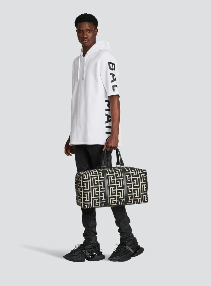 Balmain Bags And Backpacks Mens Bicolor Maxi Monogram Jacquard Voyage Bag Black