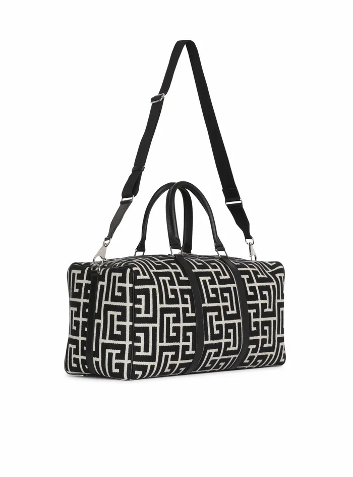 Balmain Bags And Backpacks Mens Bicolor Maxi Monogram Jacquard Voyage Bag Black
