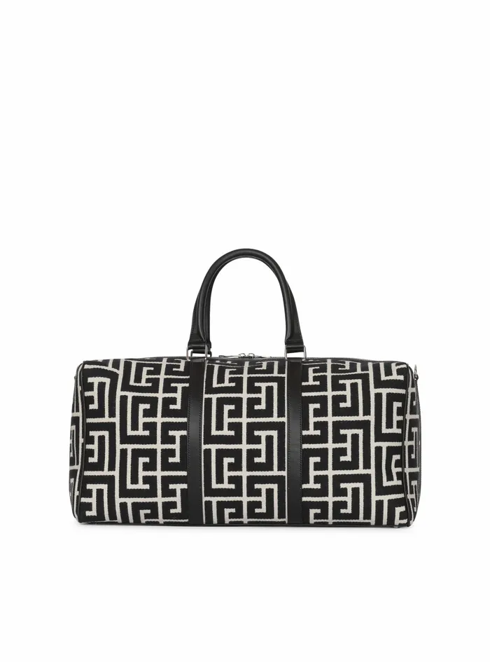 Balmain Bags And Backpacks Mens Bicolor Maxi Monogram Jacquard Voyage Bag Black