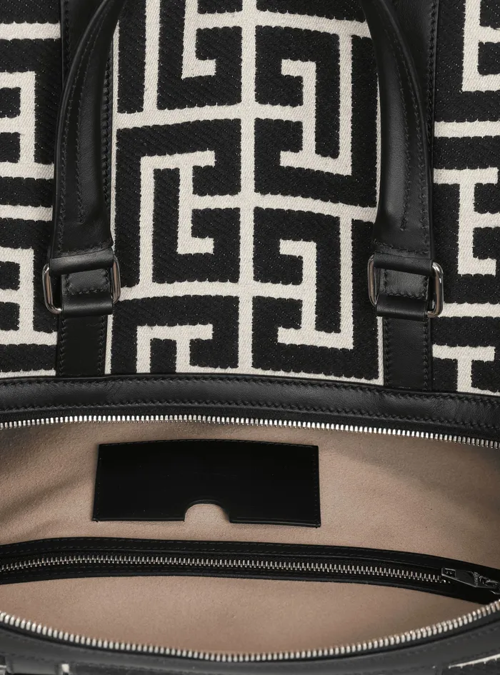 Balmain Bags And Backpacks Mens Bicolor Maxi Monogram Jacquard Voyage Bag Black