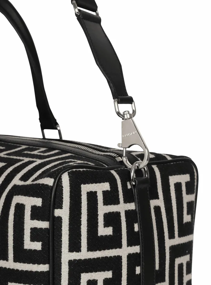 Balmain Bags And Backpacks Mens Bicolor Maxi Monogram Jacquard Voyage Bag Black