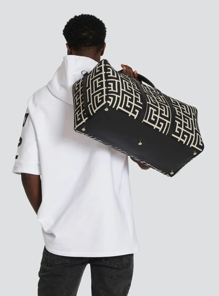 Balmain Bags And Backpacks Mens Bicolor Maxi Monogram Jacquard Voyage Bag Black