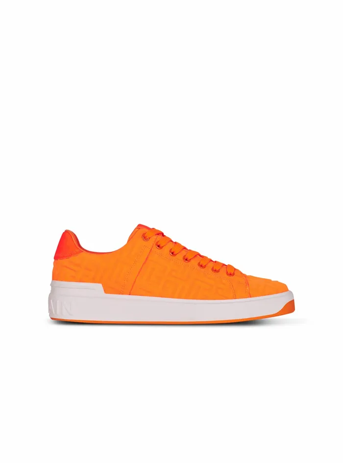 Balmain Bcourt Mens Embossed Monogram Neoprene BCourt Sneakers Orange