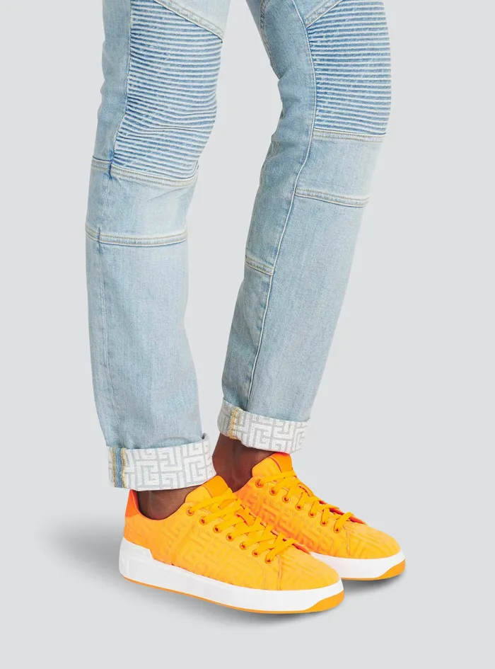 Balmain Bcourt Mens Embossed Monogram Neoprene BCourt Sneakers Orange Balmain Bcourt Mens Embossed Monogram Neoprene BCourt Sneakers Orange