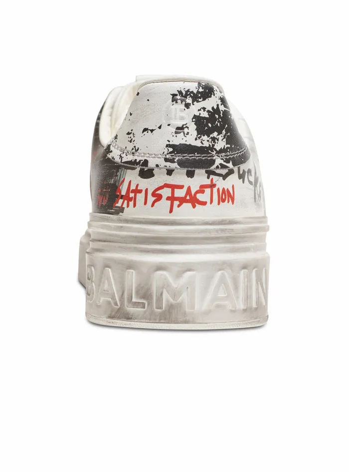 Balmain Bcourt Mens Leather Graffiti Print BCourt Sneakers White