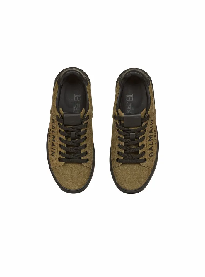 Balmain Bcourt Mens Logo Print Canvas BCourt Sneakers Khaki