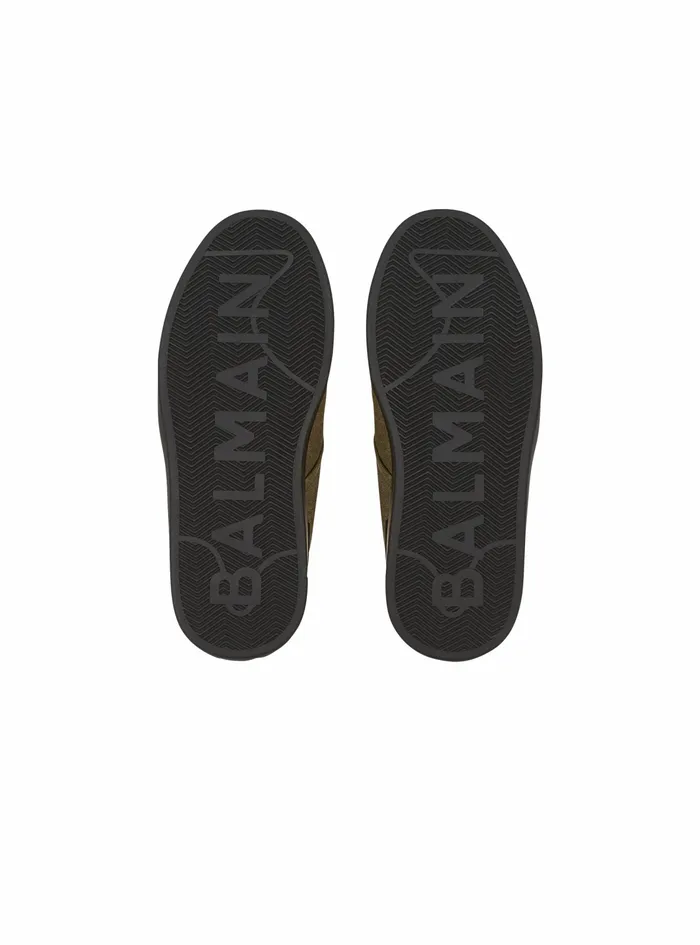 Balmain Bcourt Mens Logo Print Canvas BCourt Sneakers Khaki