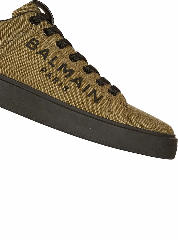 Balmain Bcourt Mens Logo Print Canvas BCourt Sneakers Khaki