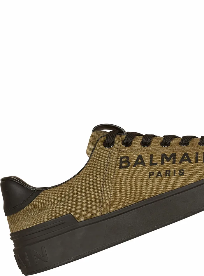 Balmain Bcourt Mens Logo Print Canvas BCourt Sneakers Khaki