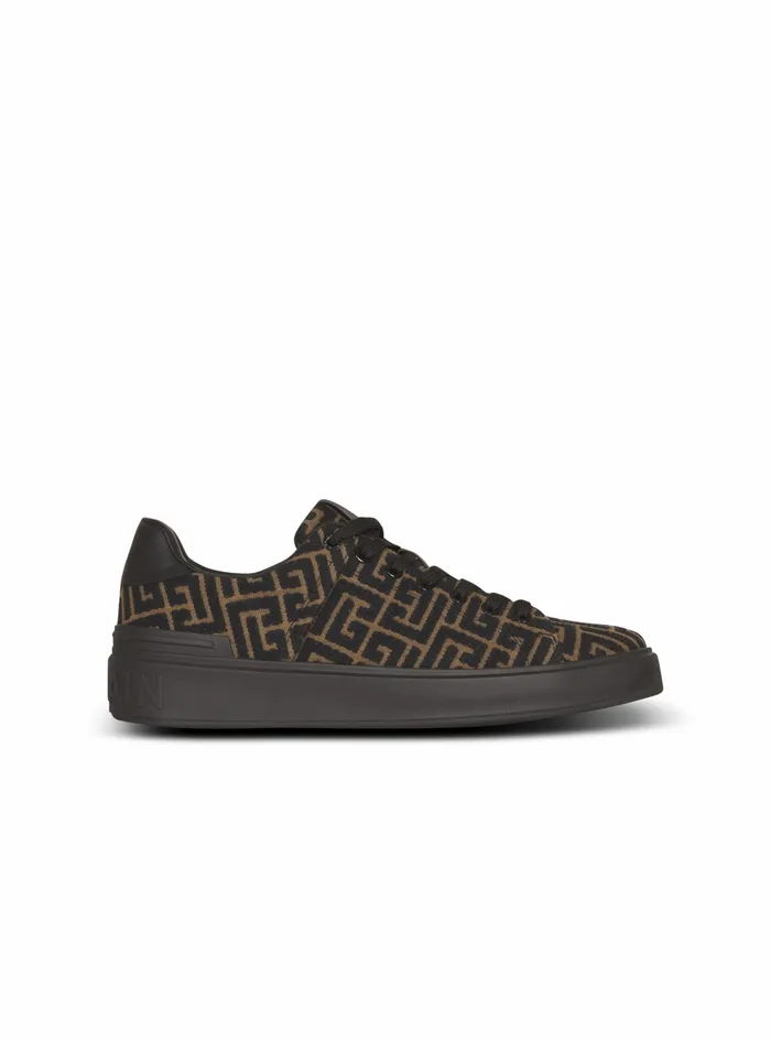 Balmain Bcourt Mens Monogram Jacquard BCourt Sneakers Khaki