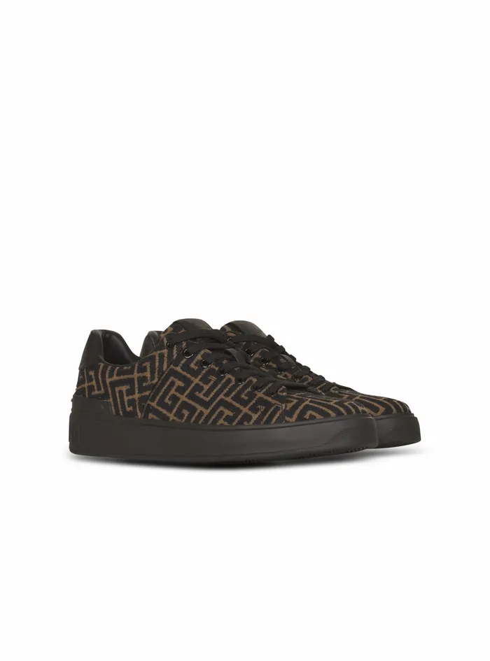 Balmain Bcourt Mens Monogram Jacquard BCourt Sneakers Khaki Balmain Bcourt Mens Monogram Jacquard BCourt Sneakers Khaki