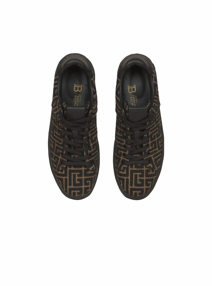 Balmain Bcourt Mens Monogram Jacquard BCourt Sneakers Khaki Balmain Bcourt Mens Monogram Jacquard BCourt Sneakers Khaki
