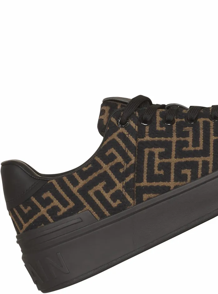 Balmain Bcourt Mens Monogram Jacquard BCourt Sneakers Khaki Balmain Bcourt Mens Monogram Jacquard BCourt Sneakers Khaki