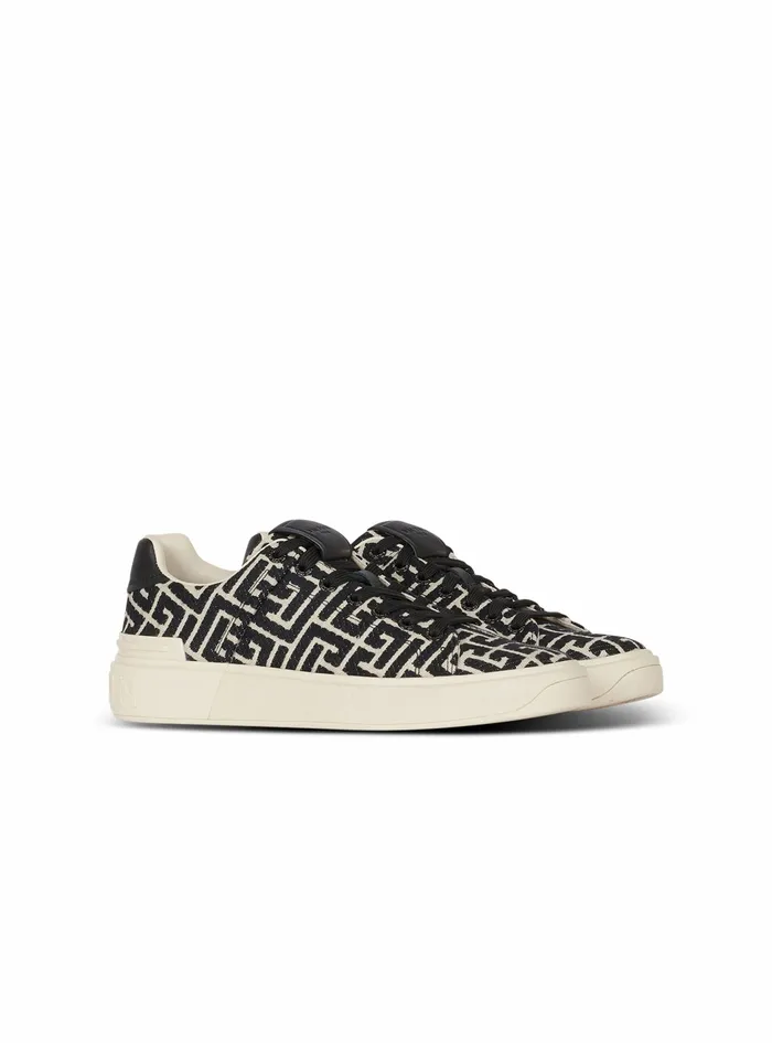 Balmain Bcourt Mens Monogram Jacquard BCourt Sneakers White Balmain Bcourt Mens Monogram Jacquard BCourt Sneakers White