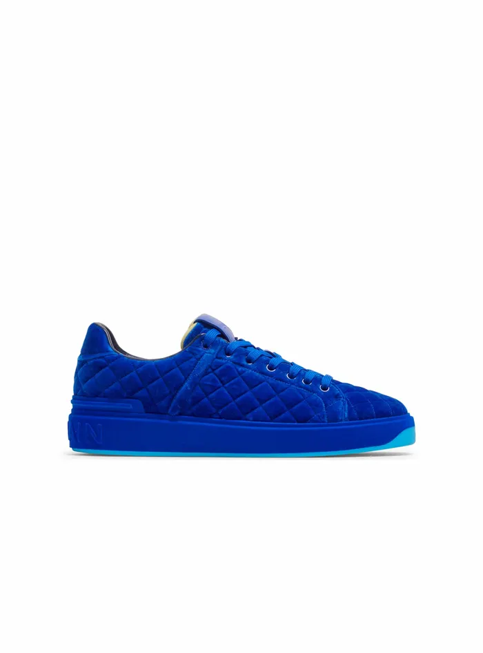 Balmain Bcourt Mens Quilted Velvet BCourt Sneakers Blue
