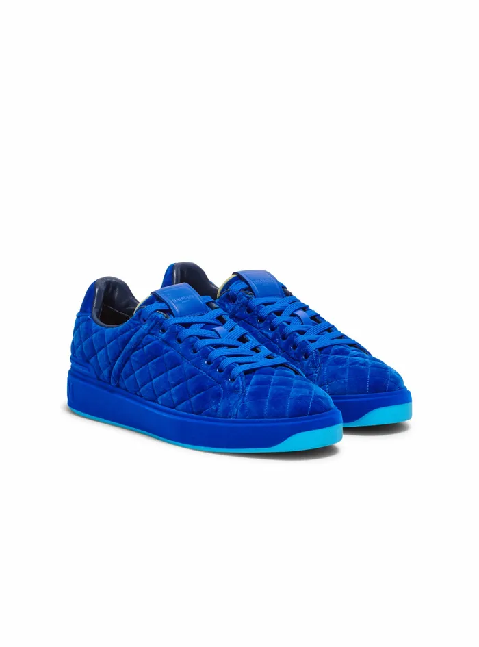 Balmain Bcourt Mens Quilted Velvet BCourt Sneakers Blue