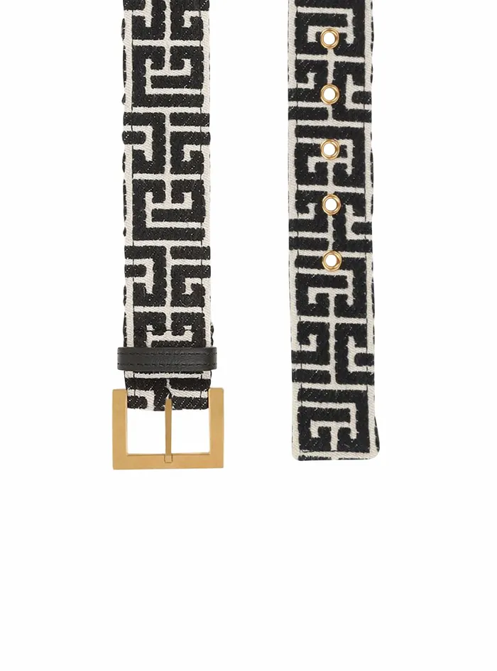 Balmain Belts Mens Bicolor Jacquard BClassic Belt Black